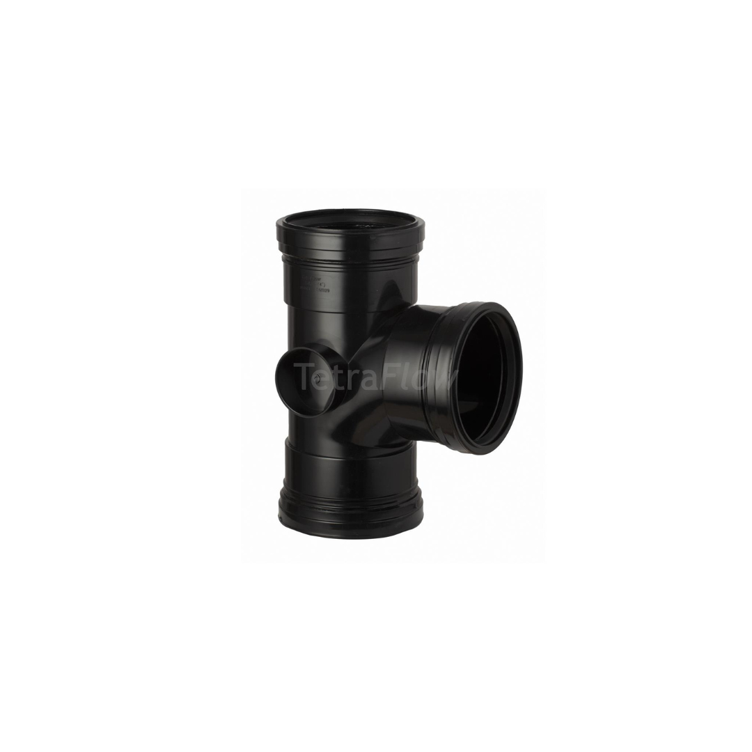 Soil PF 110mm 90 Deg Tee Triple Socket Black