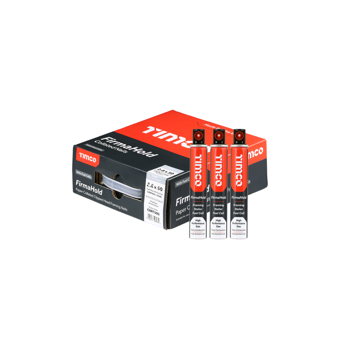 Timco 2.8 x 50/3CFC FirmaHold Collated Clipped Head Nails & Fuel Cells - Trade Pack - Ring Shank - 3300pcs