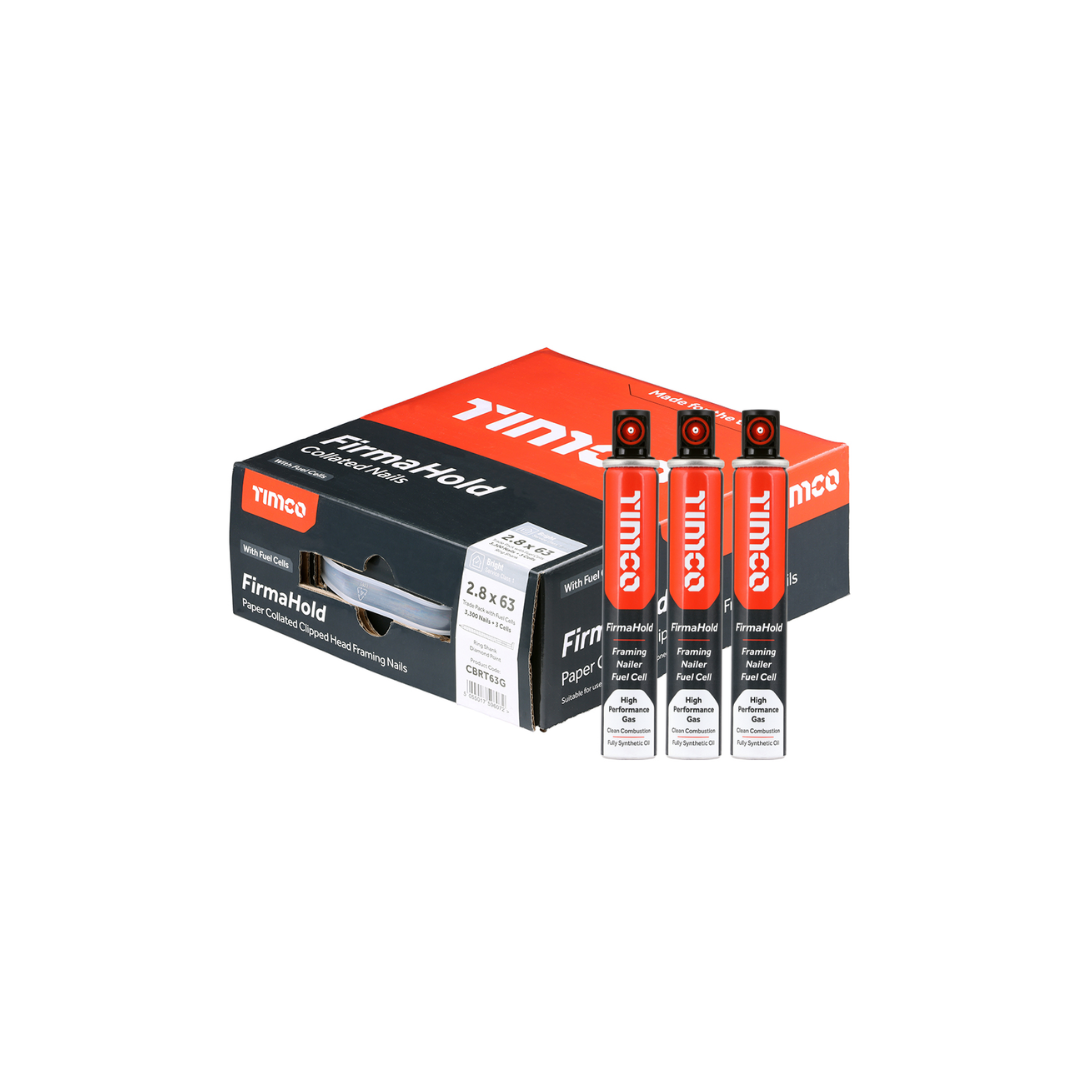 Timco 2.8 x 63/3CFC FirmaHold Collated Clipped Head Nails & Fuel Cells - Trade Pack - Ring Shank - 3300pcs