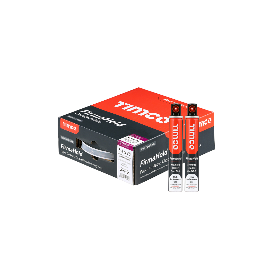 Timco 3.1 x 75/2CFC FirmaHold Collated Clipped Head Nails & Fuel Cells - Trade Pack - Ring Shank - 2200pcs