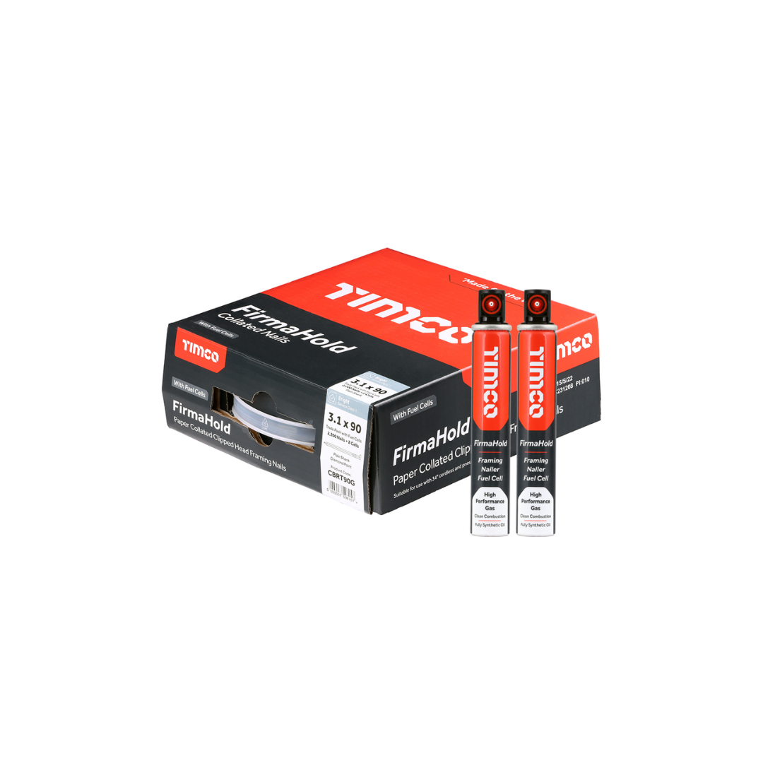 Timco 3.1 x 90/2CFC FirmaHold Collated Clipped Head Nails & Fuel Cells - Trade Pack - Ring Shank - 2200pcs