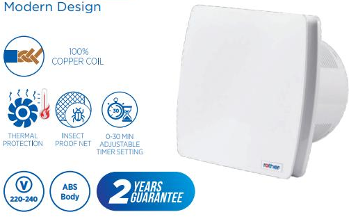 Extractor Fan Timer Unit White Extractor Fan - Quiet Bathroom Fan with Timer - Rother 12W 100M3 ...