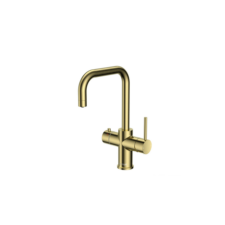 KoGE 3-in-1 Square Spout Boiling Water Tap-Brushed Brass with Tank and Filter