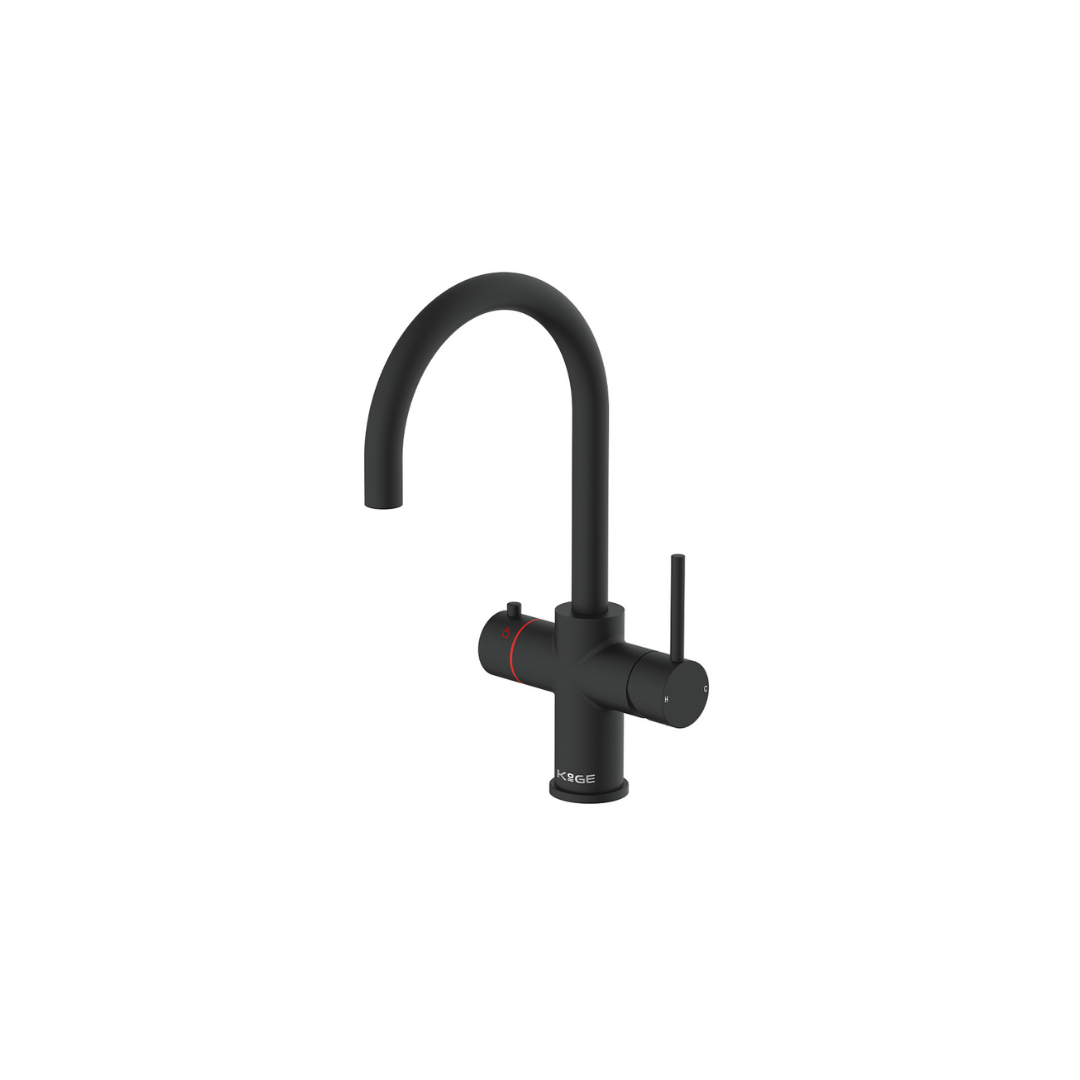 KoGE 3-in-1 Swan Spout Boiling Water Tap-Matte Black with Tank and Filter