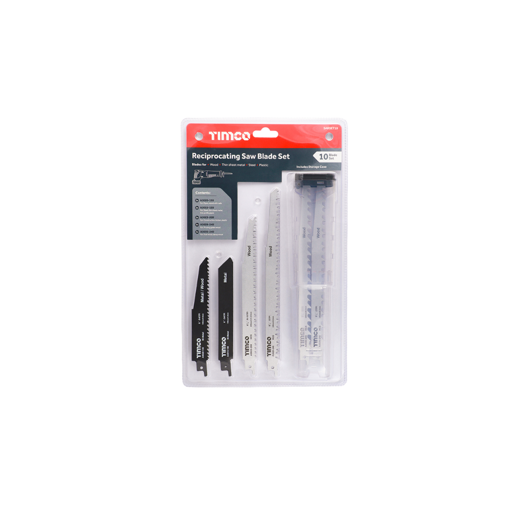 Reciprocating Saw Blade Mixed Set - Wood & Metal Cutting - High Carbon Steel & Bi-Metal QTY 10