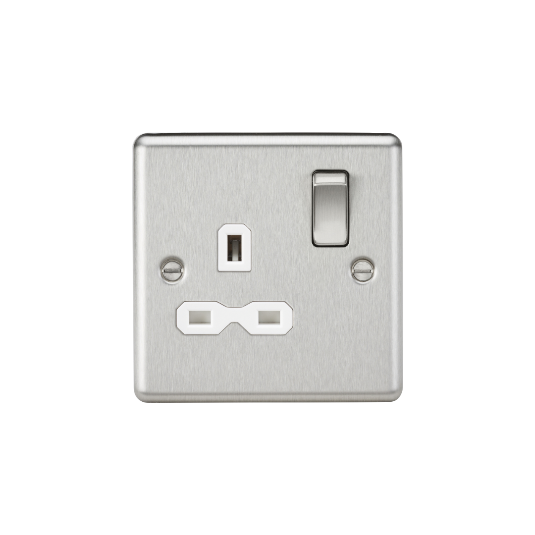 13A 1G DP Switched Socket - Brushed Chrome with White insert
