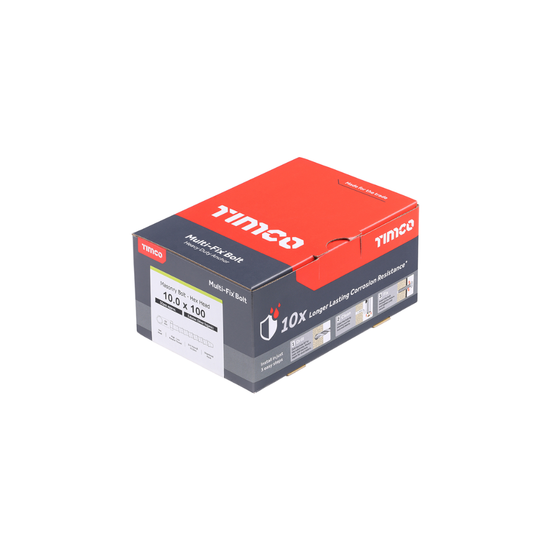 Timco Multi-Fix Masonry Bolts - Hex - Exterior - Silver - 10.0 x 100mm