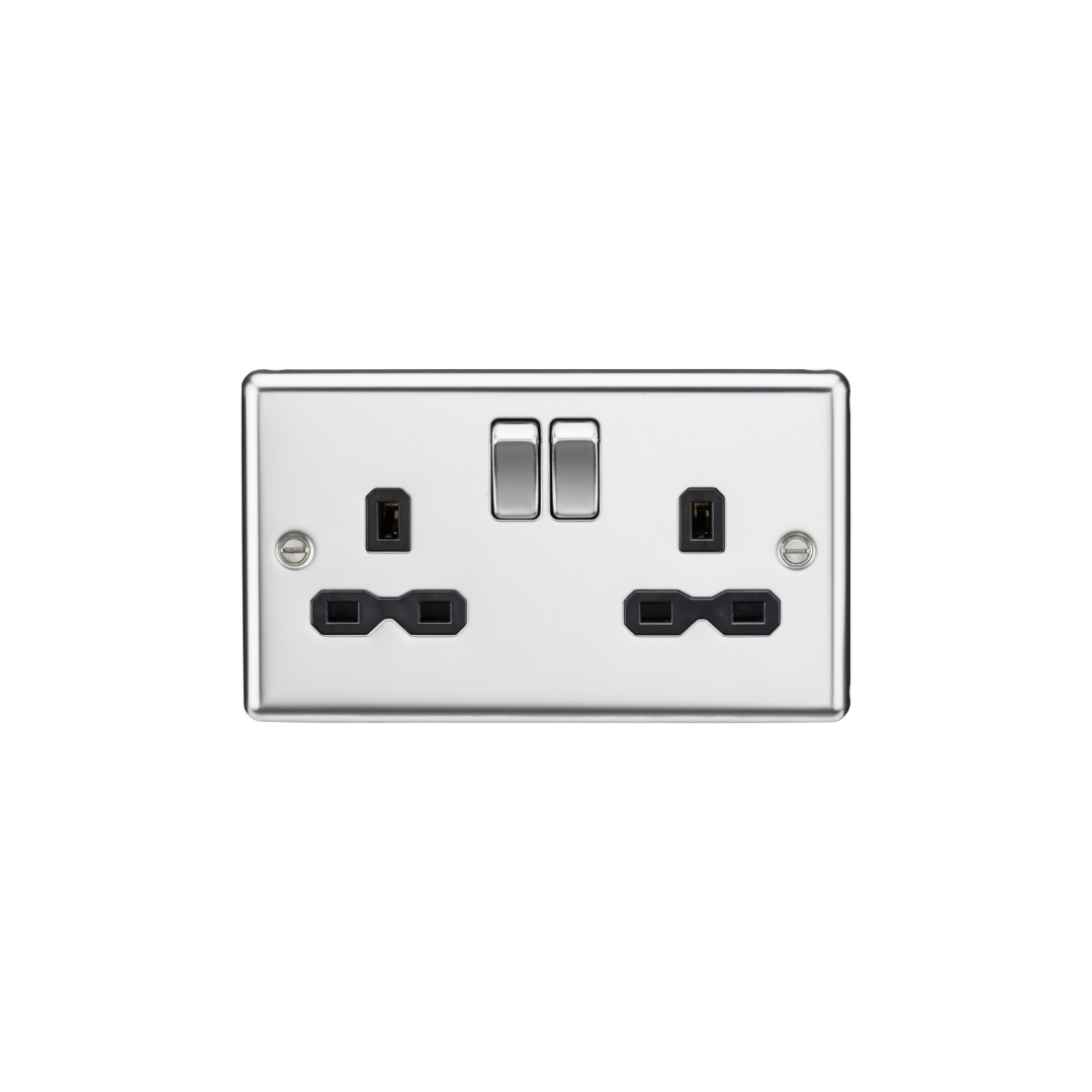 13A 2G DP Switched Socket with Twin Earths - Polished Chrome with Blac ...