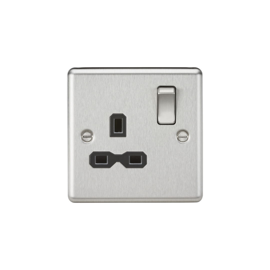 13A 1G DP Switched Socket - Brushed Chrome with Black Insert