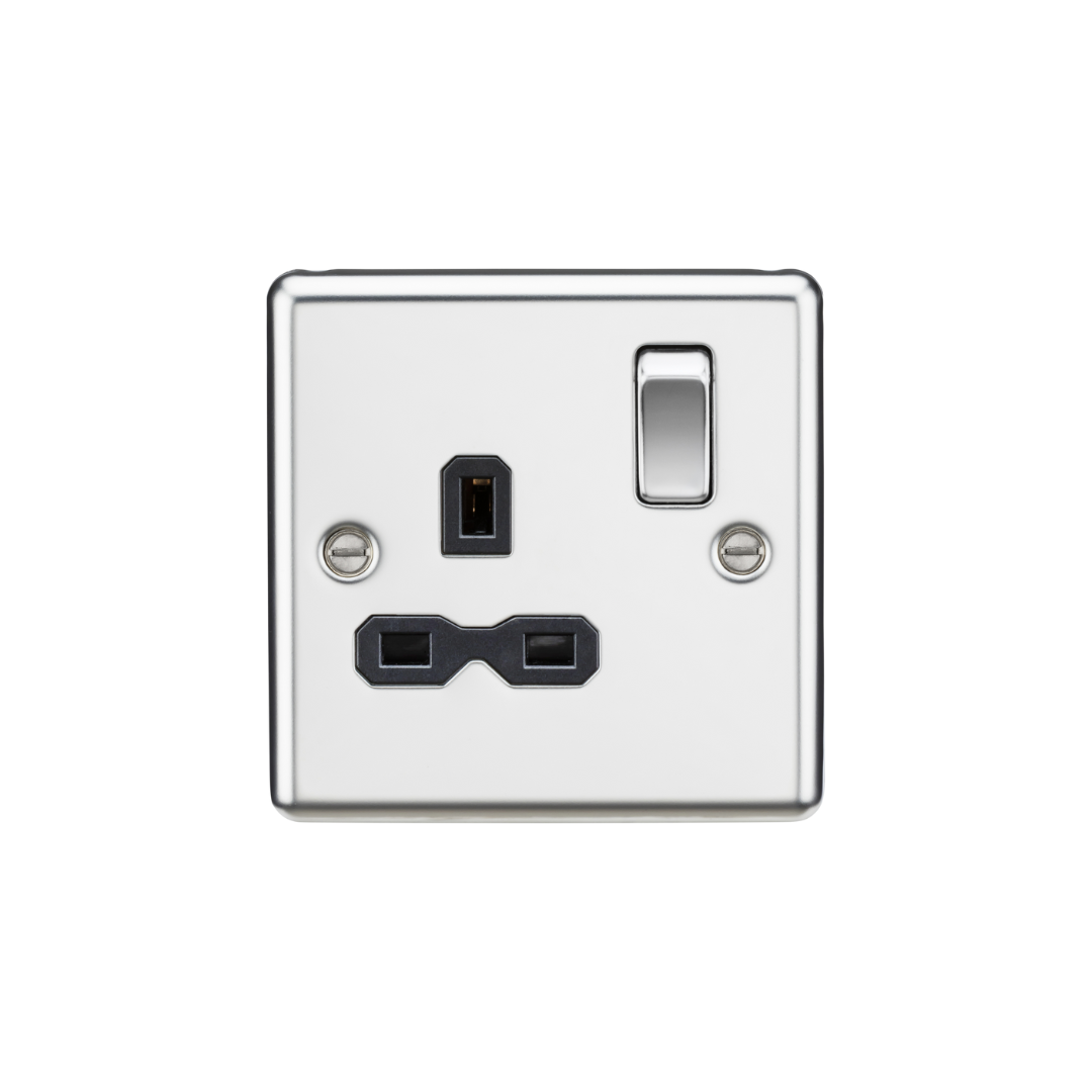 13A 1G DP Switched Socket - Polished Chrome with Black Insert
