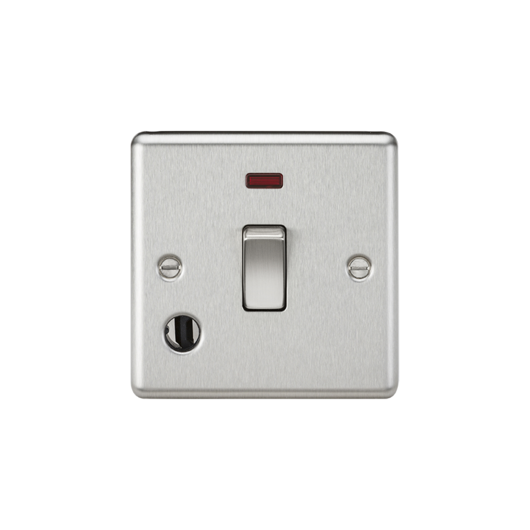 20A 1G DP Switch with Neon & Flex Outlet - Brushed Chrome