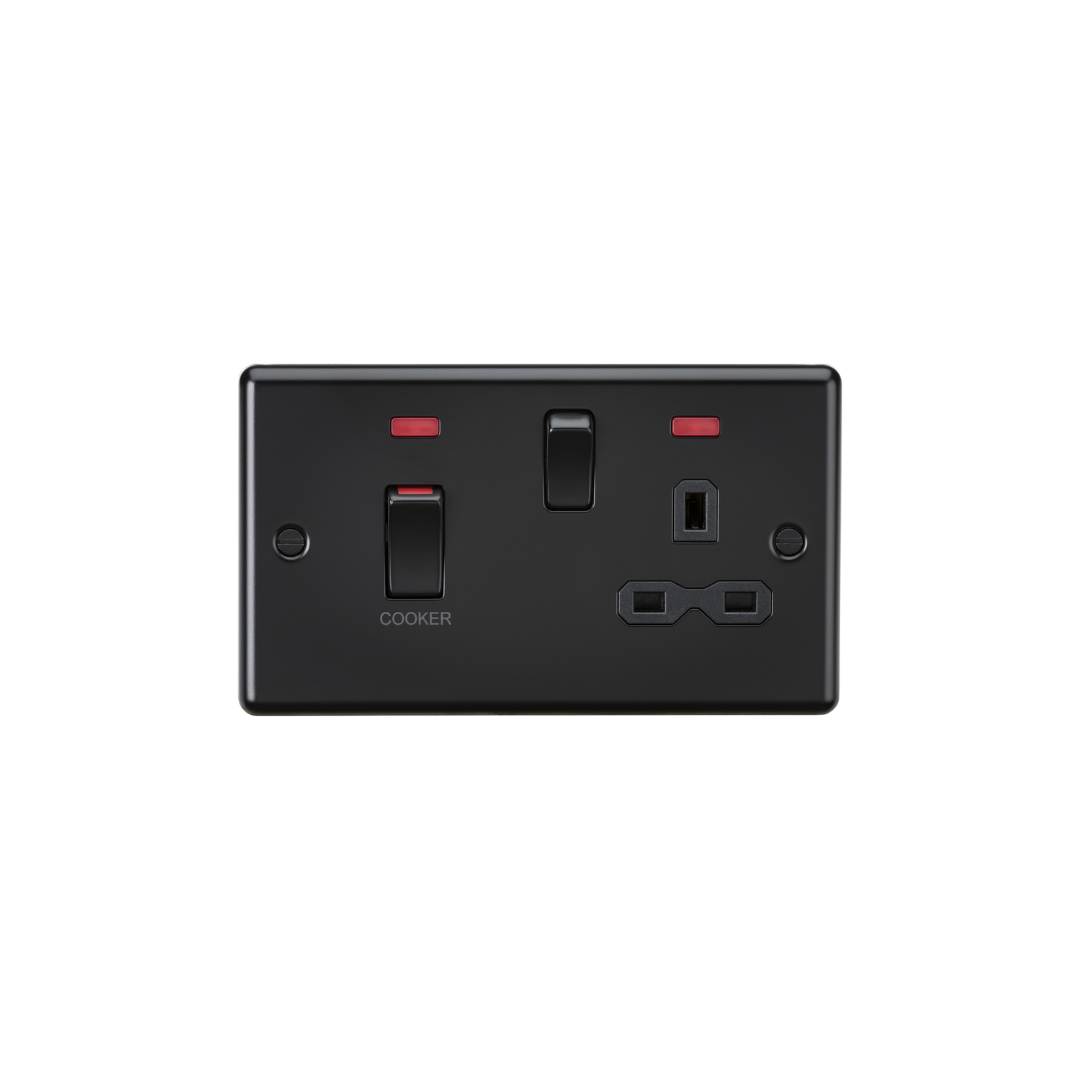 45A DP switch and 13A switched socket with neons - Matt Black with Black Insert