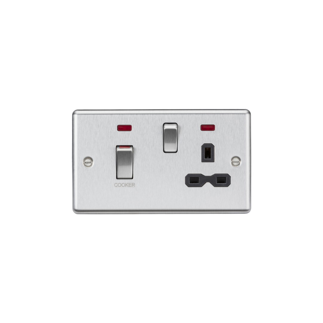 45A DP Switch & 13A Socket with Neons - Brushed Chrome with Black Insert