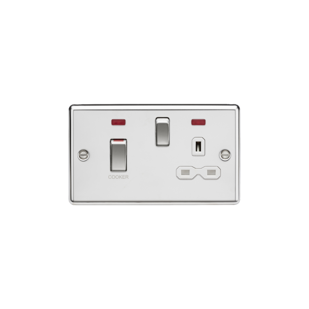 45A DP Switch & 13A Socket with Neons - Polished Chrome with White Insert